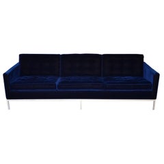 Knoll Three Seat Sofa in Original Dark Blue Mohair, 1970s