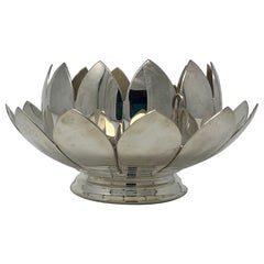 Used Estate 1950's American Reed & Barton Silver 3 Piece Lotus Flower Butter Dish  