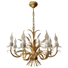 Two Gilt Italian Floral Sheaf of Wheat  Chandeliers Coco Chanel
