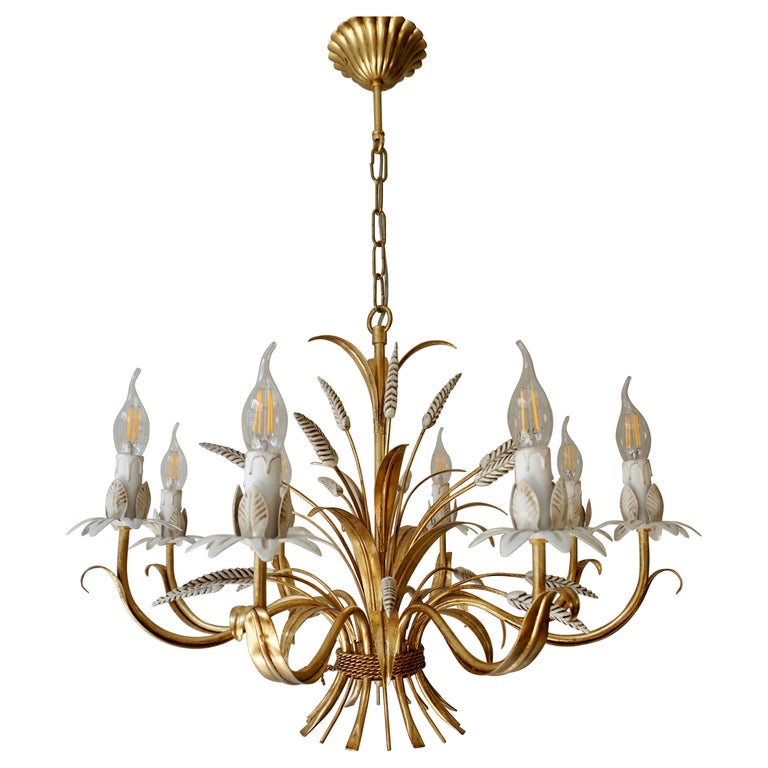 Two Gilt Italian Floral Sheaf of Wheat Chandeliers Coco Chanel For Sale at  1stDibs