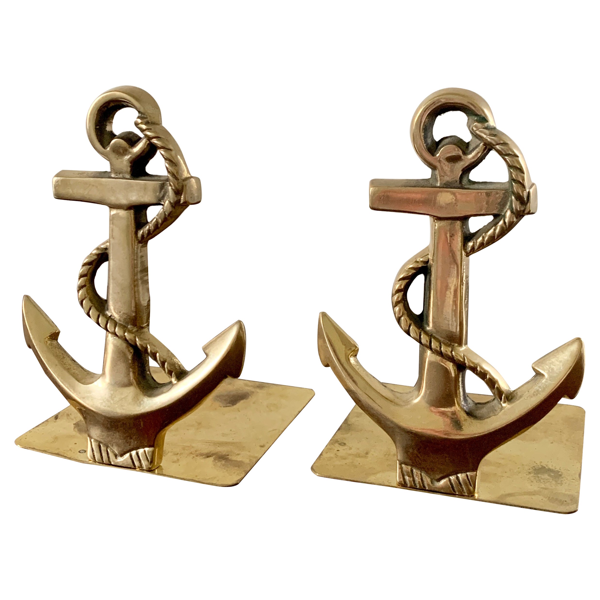 Solid Cast Brass Nautical Anchor Bookends For Sale