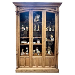 Antique Large 19th Century French Bleached Oak Display Cabinet