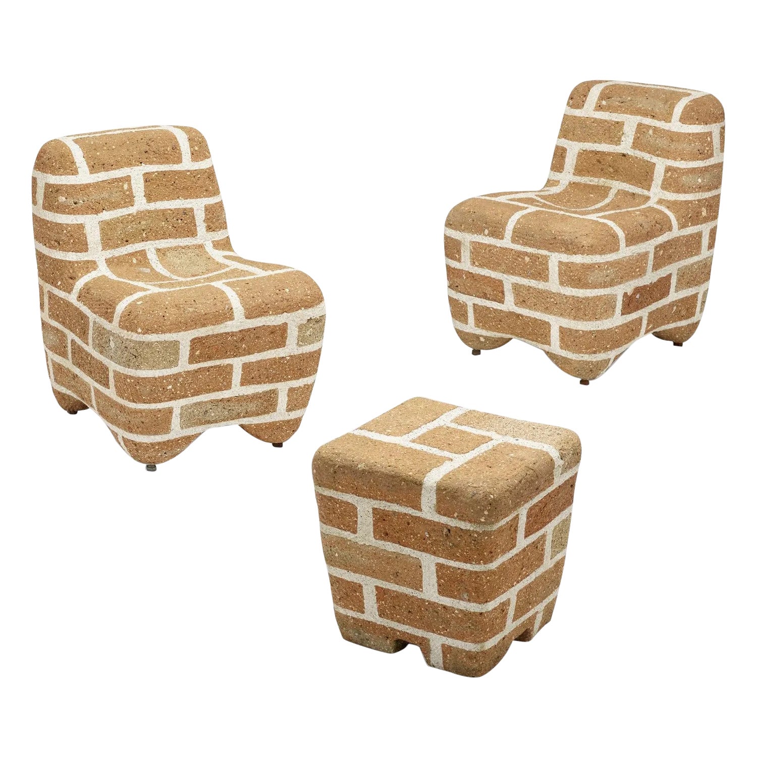 Ali Acerol Brick and Mortar Pattern Chairs and Table Sculptures For Sale