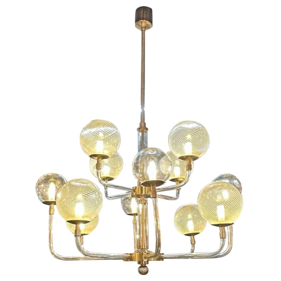 Modern Murano Glass and Brass Globe Chandelier