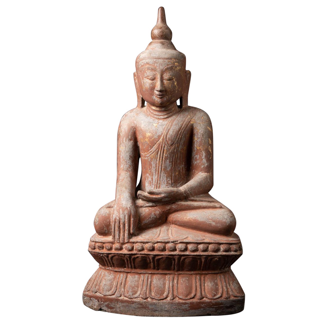 Exquisite 18th Century Burmese Sandstone Buddha Statue with Shan Tai Yai Style For Sale