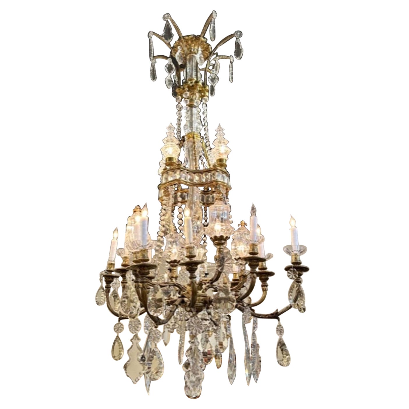 19th Century Large Scale English Gilt Bronze and Crystal Chandelier For Sale