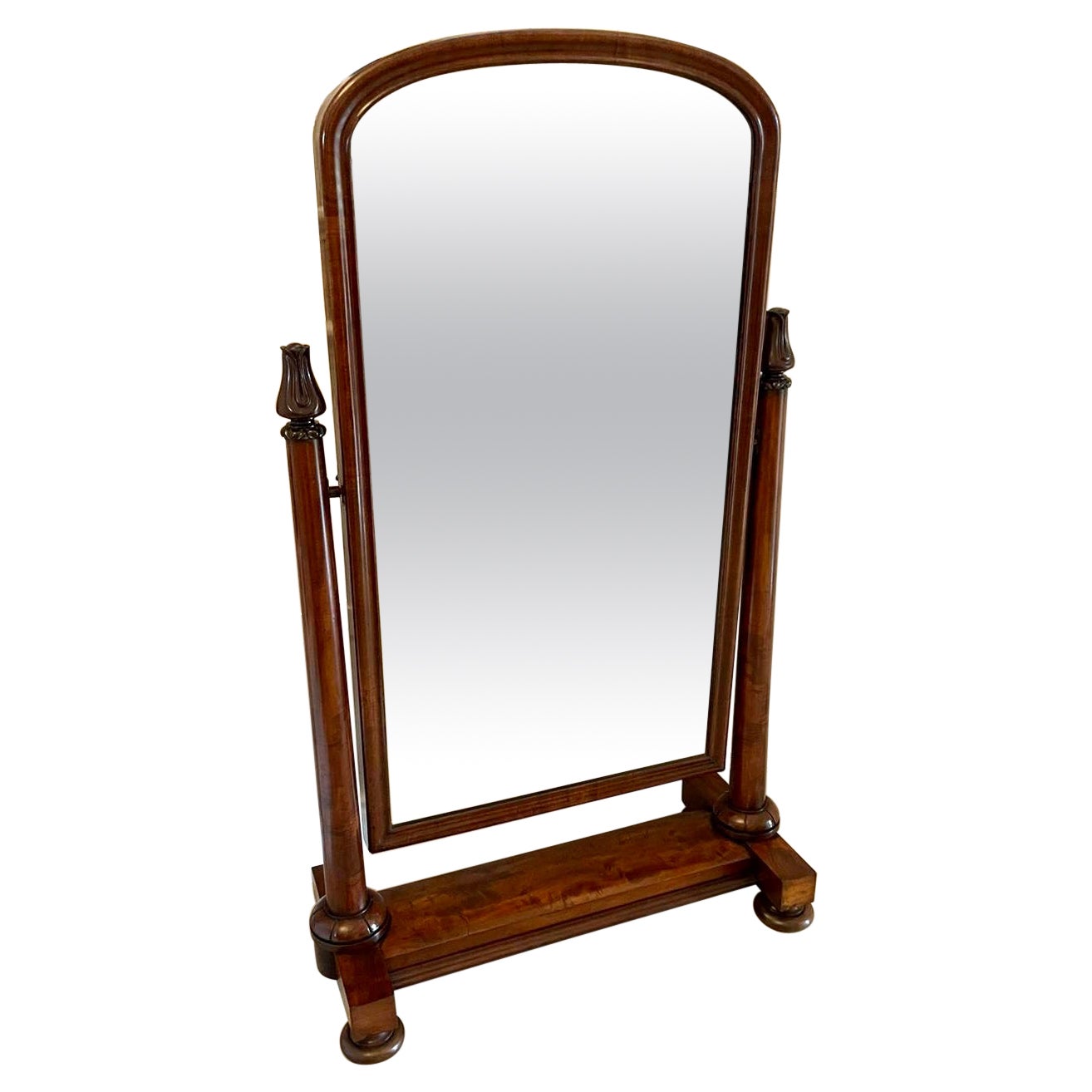 Antique Victorian Quality Figured Mahogany Free Standing Cheval Mirror  For Sale