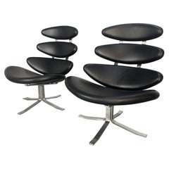 Used Spectacular Pair of Erik Jorgensen “Corona” EJ5 Chairs in Black “Apache” Leather
