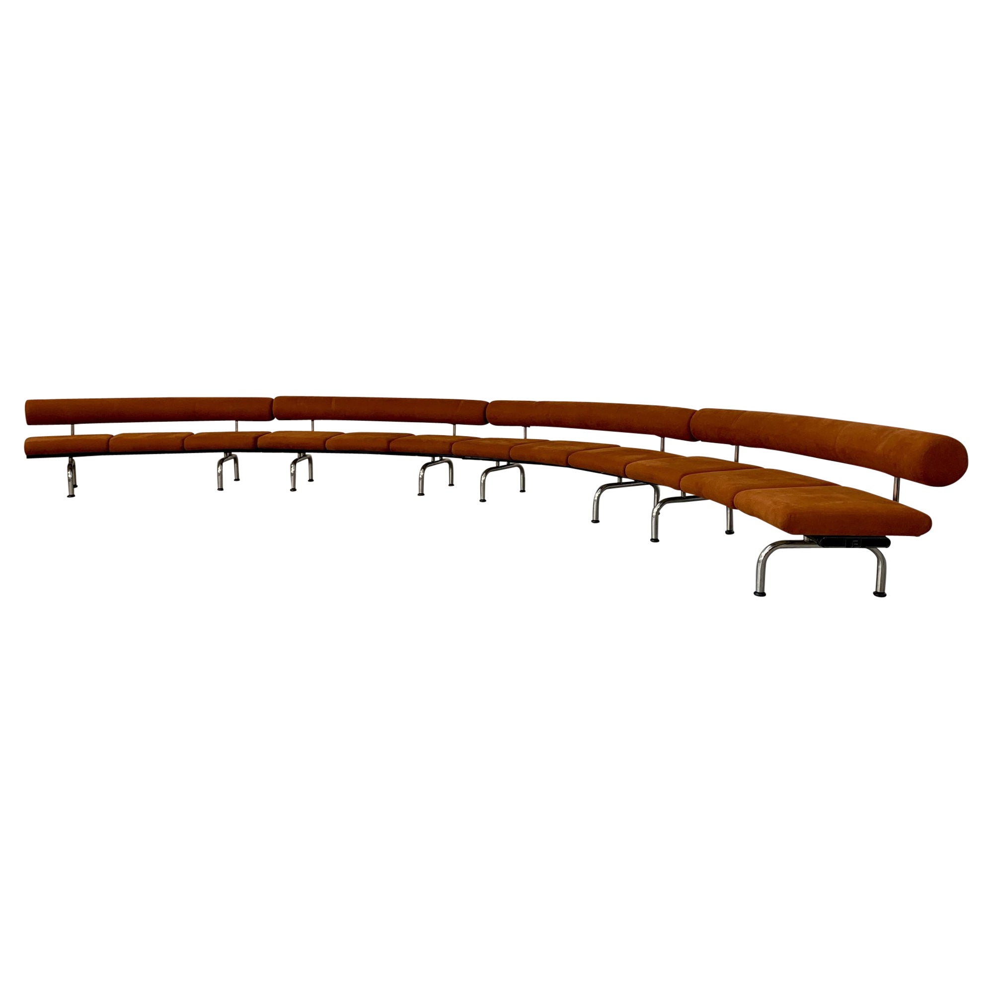 Huge Erik Jorgensen “Pipeline” Sofa Bench, in Burnt Orange Velvet For Sale