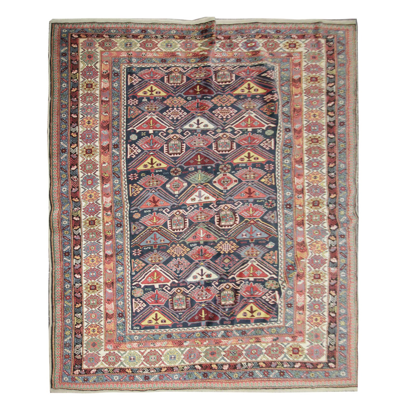 Antiker Teppich, handgefertigter orientalischer kaukasischer Teppich, Wohnzimmerteppich für den Verkauf im Angebot