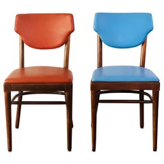 Midcentury Thonet Upholstered Side or Dining Chairs, a Pair