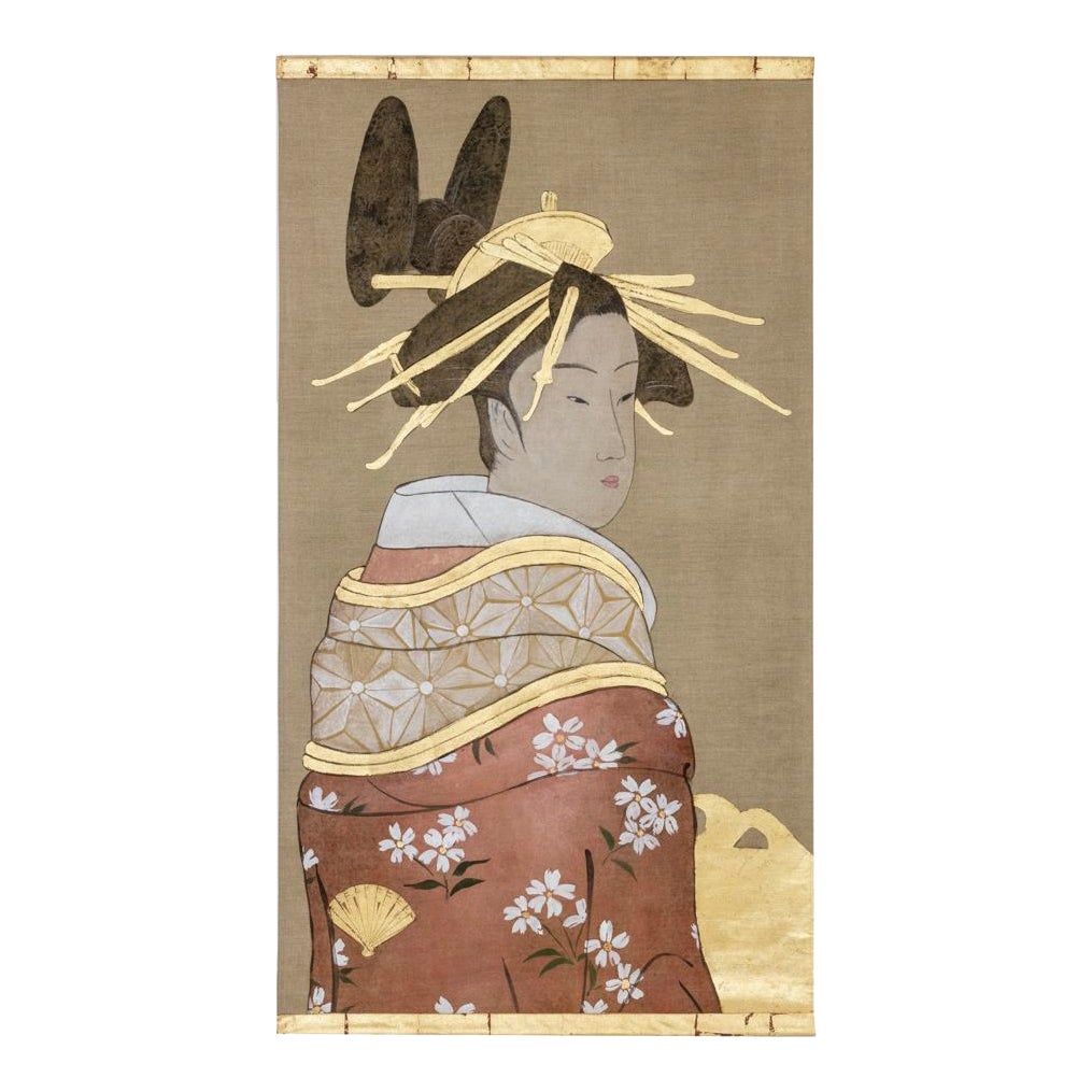Painted Canvas Representing a Geisha, Contemporary Work For Sale