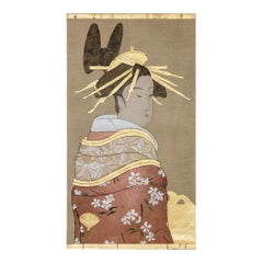 Toile peinte représentant une geisha, œuvre contemporaine