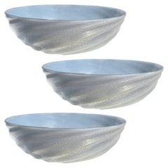 Barovier Seguso Ferro Murano Laguna Blue Gold Flecks Italian Art Glass Dish Set