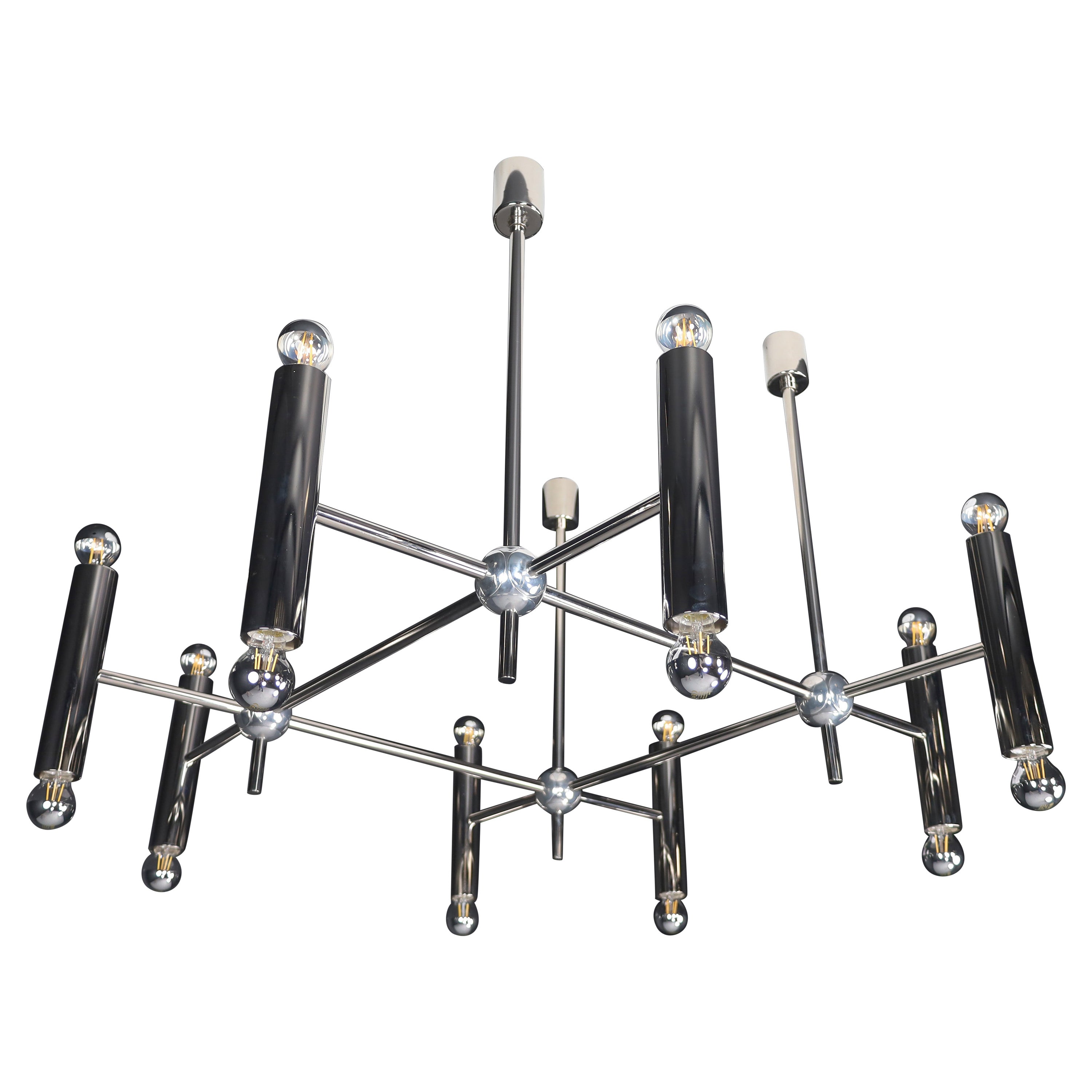 Grande Chandelier in Polished Steel with 16 Lights, Germany, 1960s For Sale