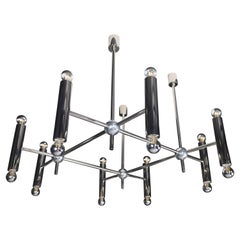 Grande Chandelier in Polished Steel with 16 Lights, Germany, 1960s