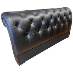 Vintage King Size Black Leather Chesterfield Tufted Headboard
