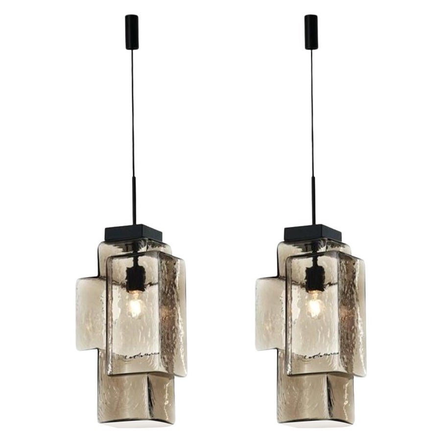 Ensemble de 2 lampes à suspension Tetris gris fumé par Dechem Studio en vente