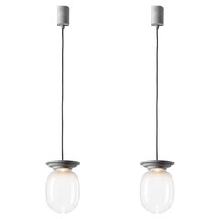 Set of 2 Silver and Clear Stratos Big Capsule Pendant Light by Dechem Studio