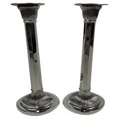 Pair of Gorham Edwardian Modern Classical Sterling Silver Candlesticks