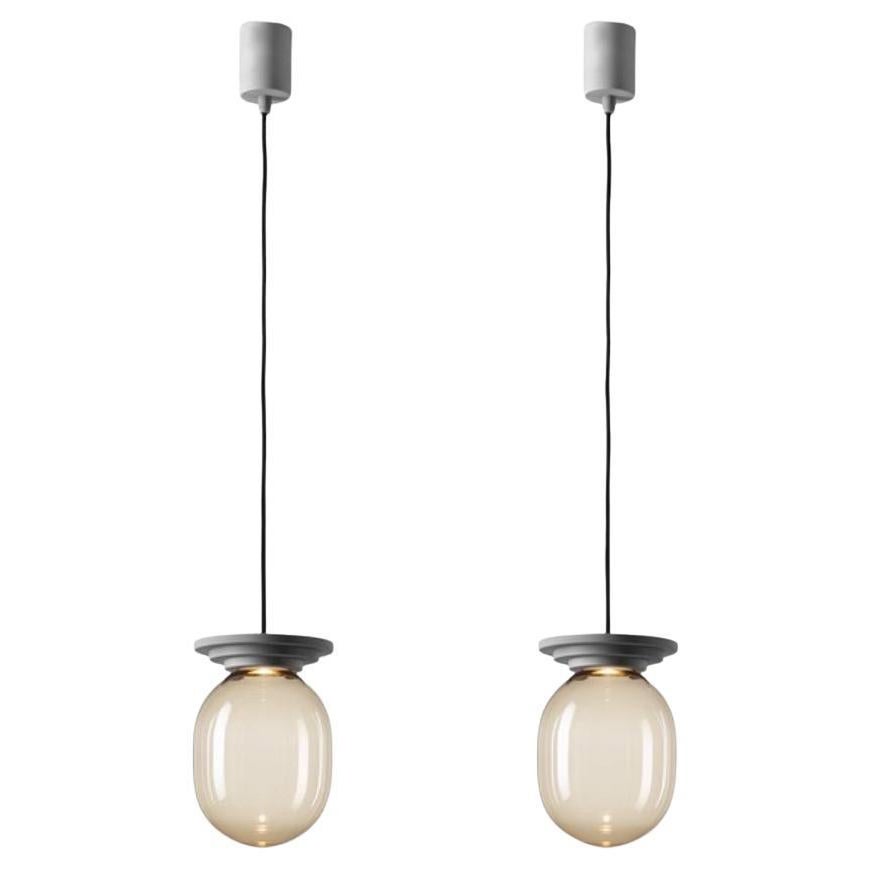 Set of 2 Silver Stratos Big Capsule Pendant Light by Dechem Studio