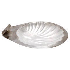 Postmodern Lino Sabattini Silver-Plated Brass and Glass Shell Vide-Poche, Italy