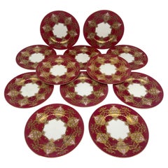 Vintage Set of 12 Royal Worcester Two- Tone Heavily Raised Gilt Decorated Dinner Plates