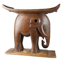 Early 20th Century Ashanti Prestige Stool with Elephant Motif, Ghana