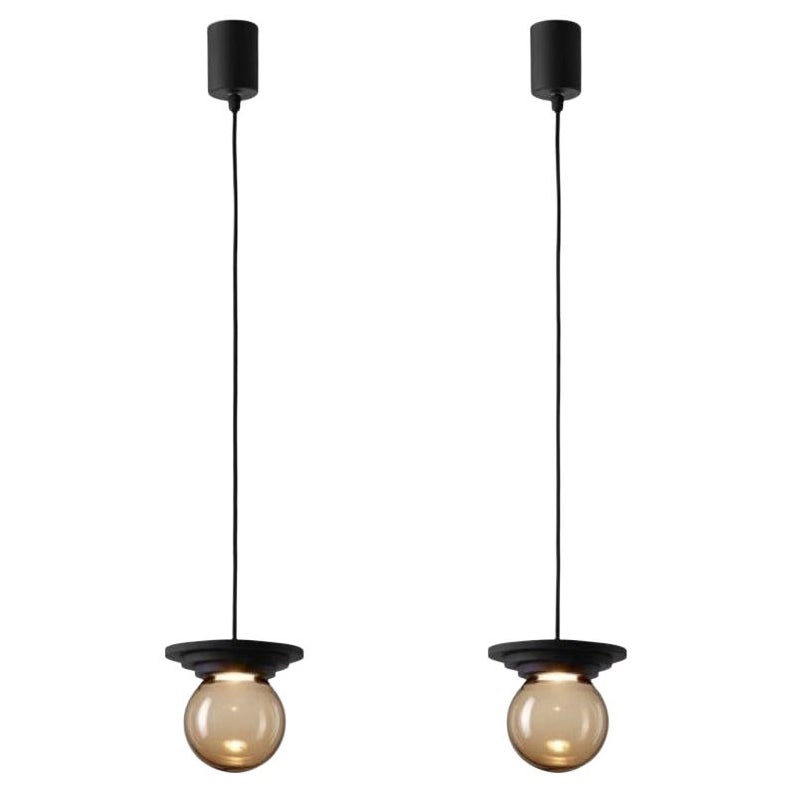 Set Of 2 Black Stratos Mini Ball Pendant Light by Dechem Studio For Sale