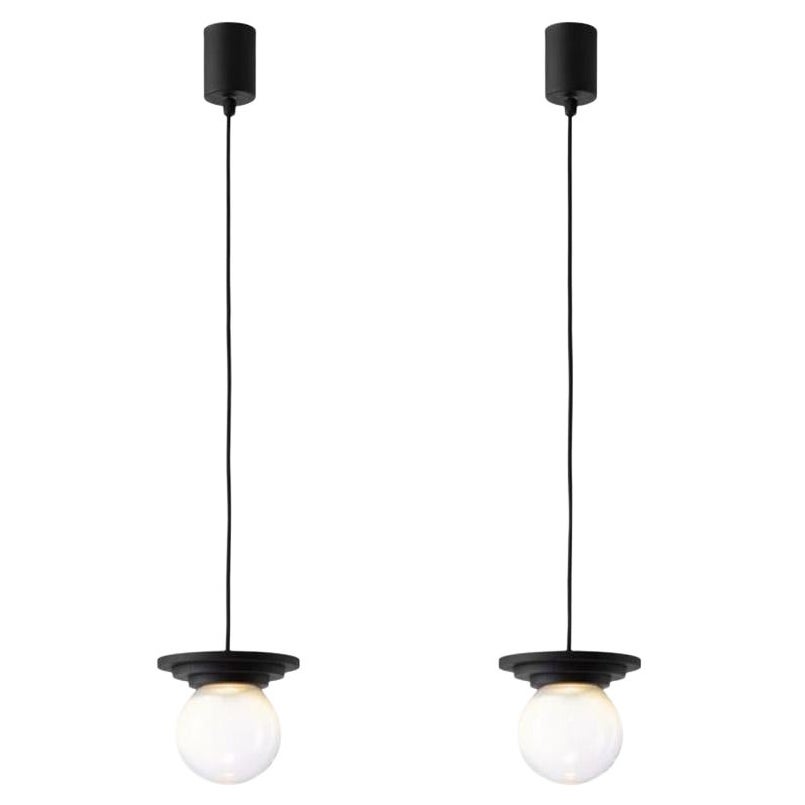 Set of 2 Black and Clear Stratos Mini Ball Pendant Light by Dechem Studio