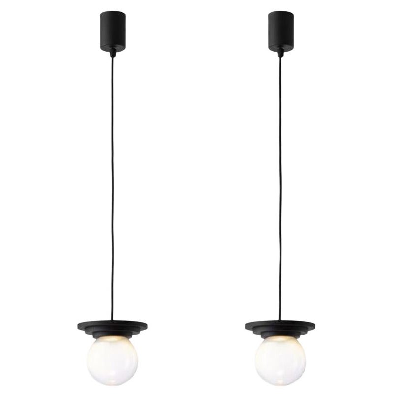 Set of 2 Black and Clear Stratos Mini Ball Pendant Light by Dechem Studio