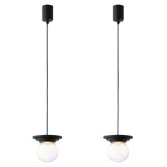 Set of 2 Black and Clear Stratos Mini Ball Pendant Light by Dechem Studio