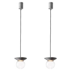 Ensemble de 2 lampes à suspension à boules Stratos en argent et transparent par Dechem Studio