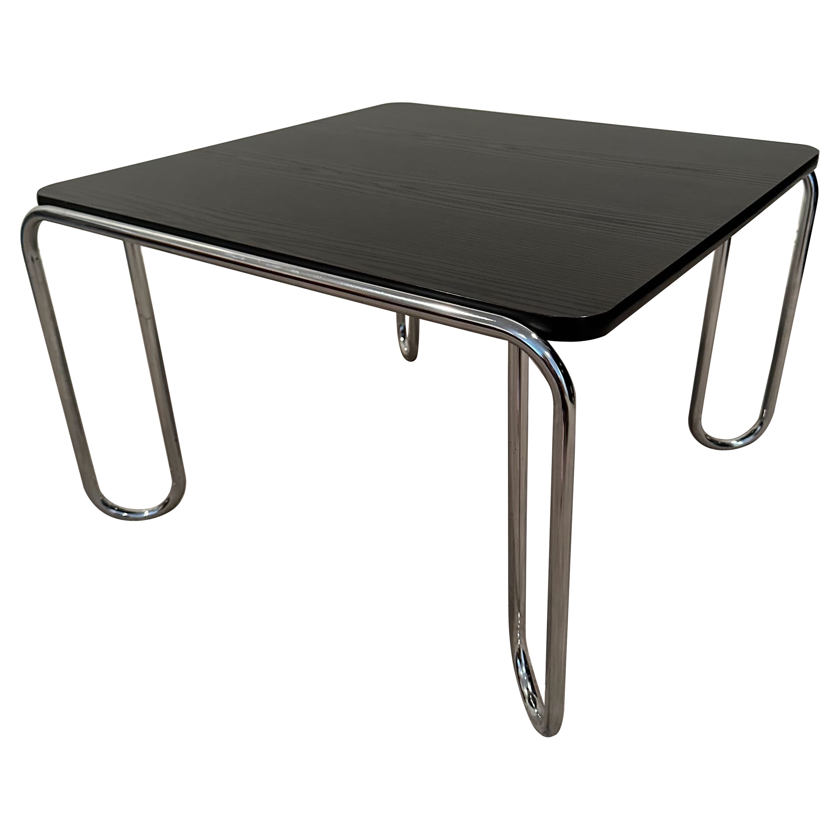 Black & Tubular Chrome Modernist Bauhaus Style Coffee Table After Marcel Breuer For Sale