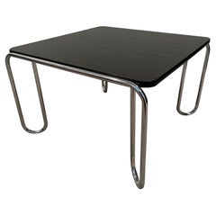 Table basse de style Bauhaus moderniste noire et tubulaire en chrome d'après Marcel Breuer