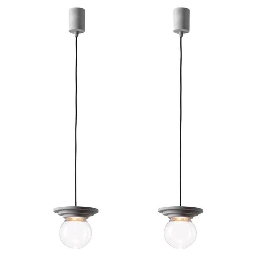 Set of 2 Silver and Clear Stratos Mini Ball Pendant Light by Dechem Studio For Sale