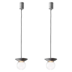 Ensemble de 2 lampes à suspension à boules Stratos en argent et transparent par Dechem Studio