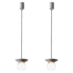 Set of 2 Silver and Clear Stratos Mini Ball Pendant Light by Dechem Studio