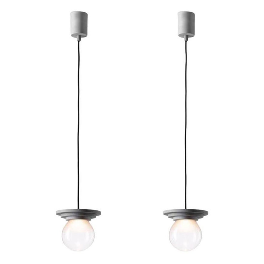 2er-Set silberne Stratos-Minikugel-Pendelleuchte von Dechem Studio