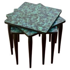 Vintage Midcentury Faux Agate Laminate Stacking Tables