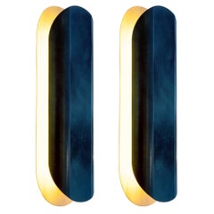 Pair of Astra Mega Marbled Blue Brass Sconce Designed by Victoria Magniant