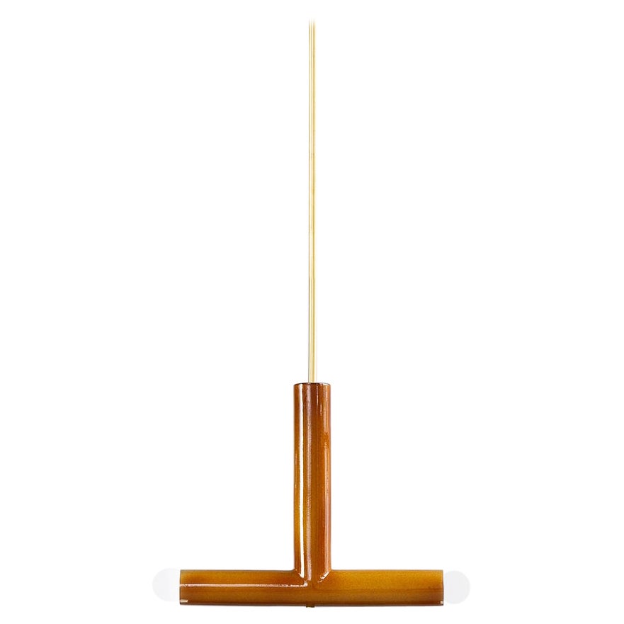 Ceramic Pendant Lamp 'TRN B2' by Pani Jurek, Brass Rod, Ochre