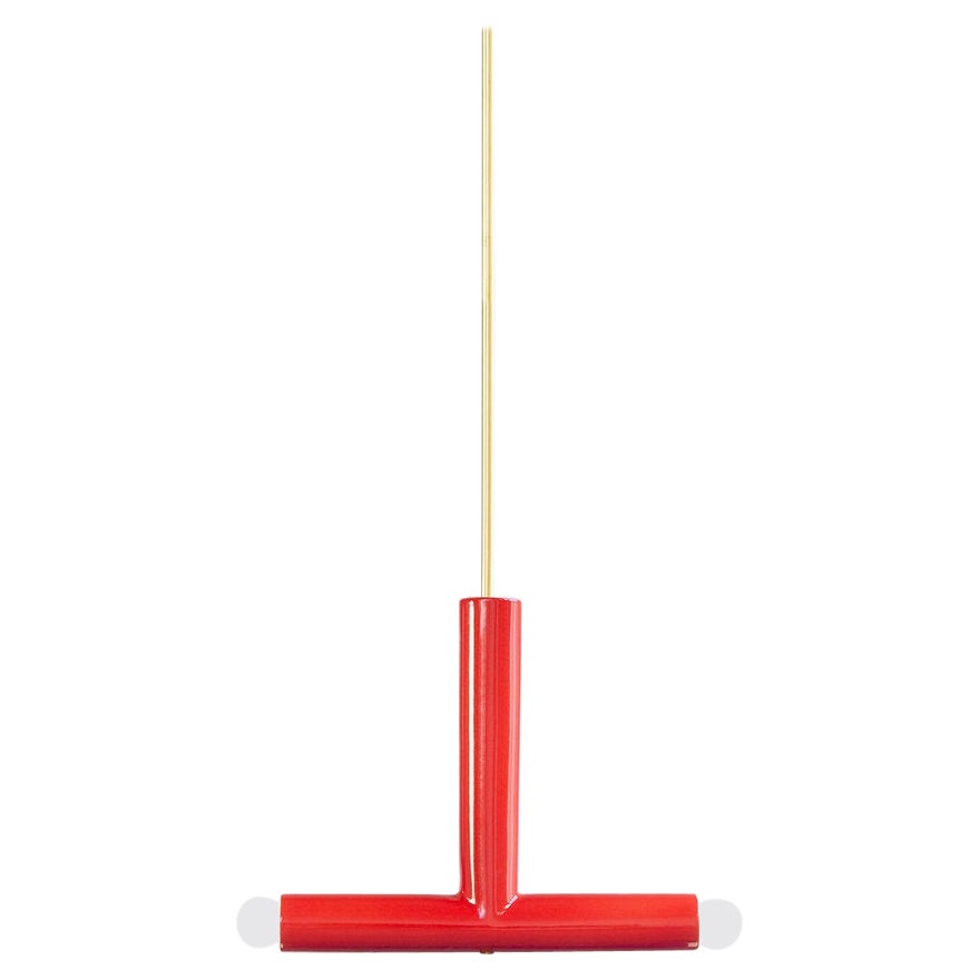 Ceramic Pendant Lamp 'TRN B2' by Pani Jurek, Brass Rod, Red For Sale