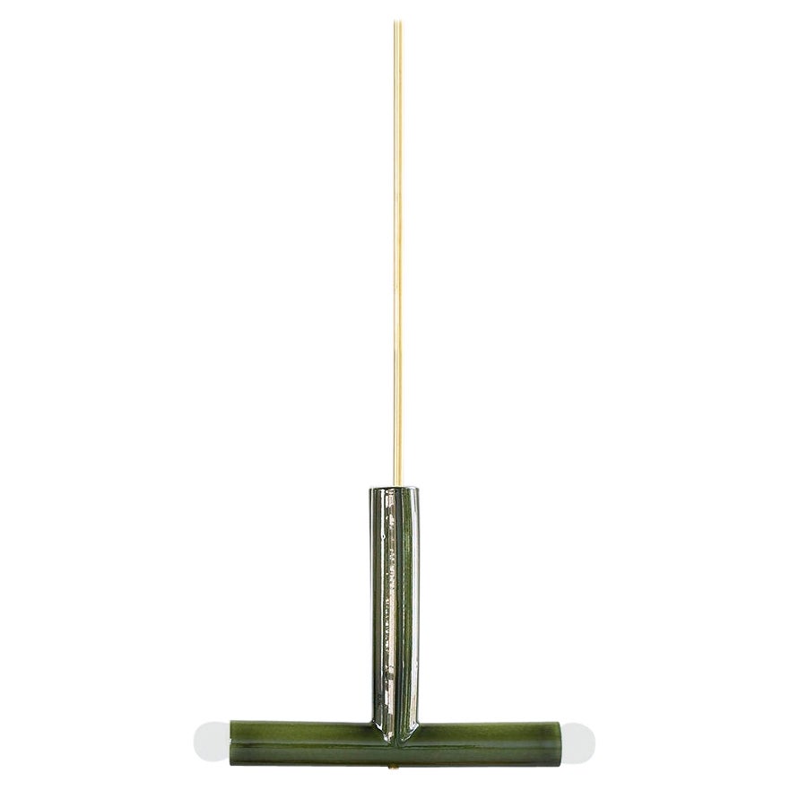 Ceramic Pendant Lamp 'TRN B2' by Pani Jurek, Brass Rod, Green For Sale