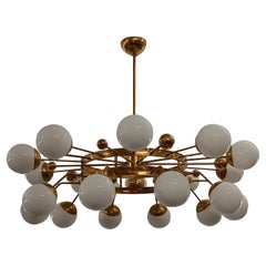 Murano Sputnik Art Glass and Brass Midcentury Chandelier, 2000