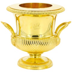 Englischer Champagnerkühler aus gold gewaschener Silberblech aus dem 19. Jahrhundert
