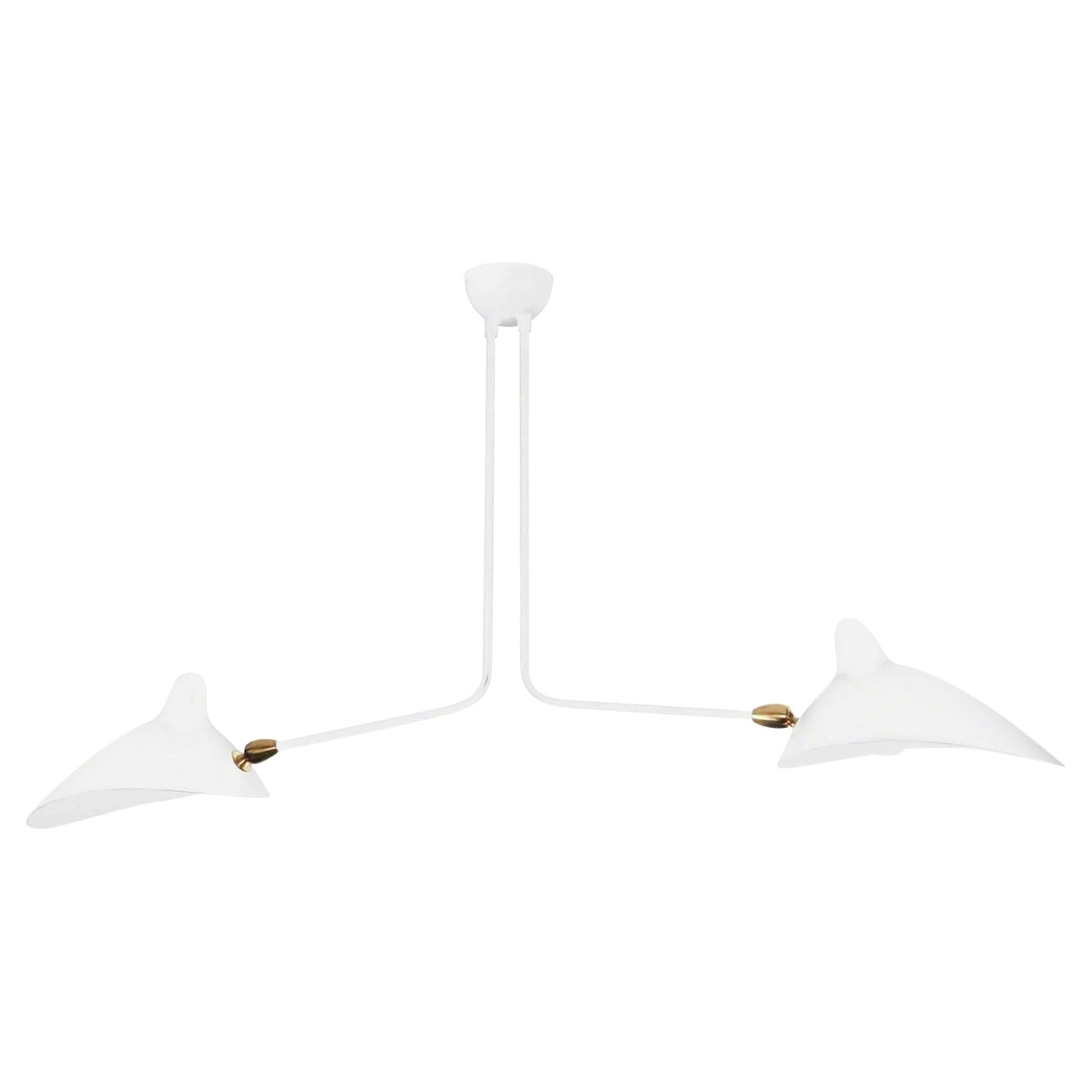 Serge Mouille - Two-Arm Ceiling Lamp in White - IN STOCK! For Sale