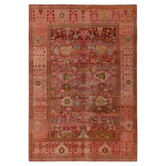 Alfombra de seda de estilo clásico de Rug & Kilim con estampado floral rosa, beige y marrón