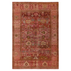 Rug & Kilim's Seidenteppich im klassischen Stil in Rosa, Beige-Braun mit Blumenmuster