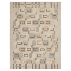 Rug & Kilim's Teppich im skandinavischen Stil in Greige, Braun und Creme Geometrisch gemustert